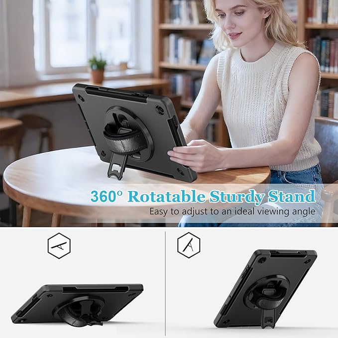 Case for Galaxy Tab A11 Plus 11 Inch: TPU Samsung Tablet A11+ Cover 2025 with 360° Rotating Stand- Screen Protector -Hand Strap - Shoulder Strap - Pencil Holder - Black