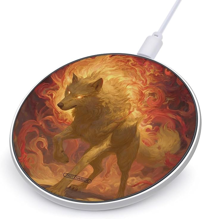 Wolf Flames Mythical Fire Fast Portable Charger 10W Funny Graphic Phone Charging Pad with USB Cable