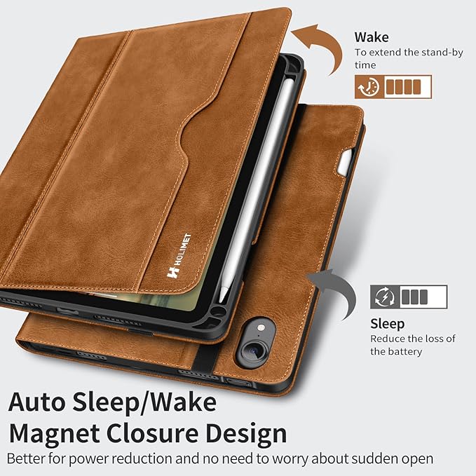 H HOLIMET Case for iPad mini 7 A17 Pro iPad mini 7th/6th (2024/2021) with Pencil Holder Pocket with Soft TPU Back Cover Sleep/Wake Vegan Leather