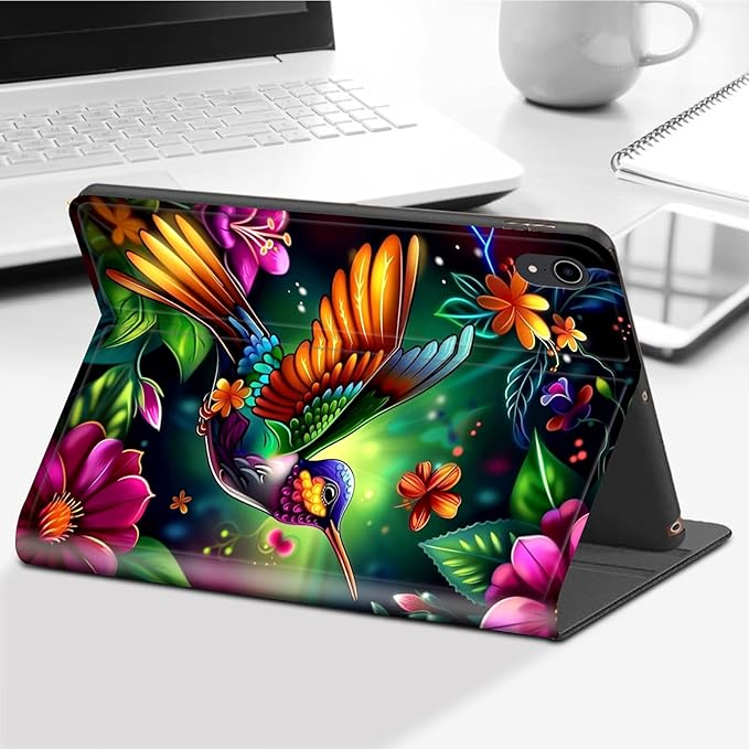 for iPad (A16) 11th Generation Case 11 2025for iPad 10th Gen Case 10.9 2022-Leather Adjustable Stand Smart Cover with S Pen Holder &amp Auto Wake/SleepHummingbird Flower