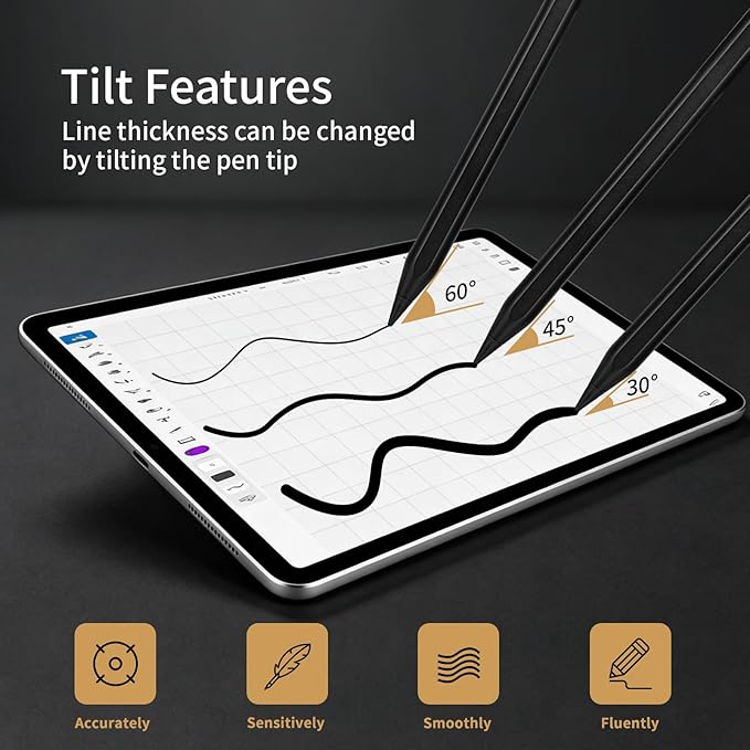 iPad A16 Pencil with Fast Charging Palm Rejection Tilt Sensitive High Precision Replacement for Original Apple Pencil Compatible with iPad 2018-2025 Air Pro Mini White (D-Black)