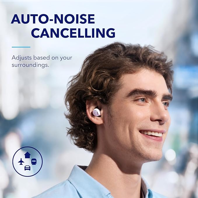 Soundcore by Anker Space A40 Auto-Adjustable Active Noise Cancelling Wireless Earbuds Reduce Noise by Up to 98% 50H Playtime Hi-Res Sound Comfortable Fit App Customization Wireless Charge