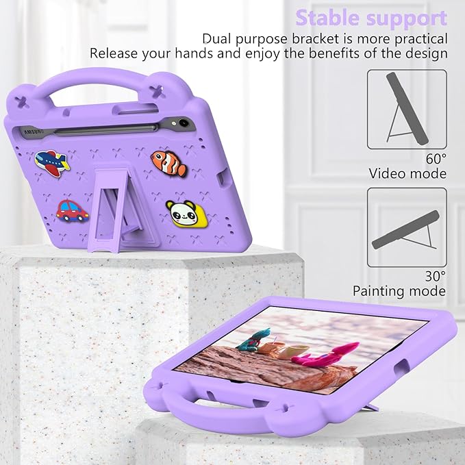 Compatible with Samsung Galaxy Tab S10 FE 2025 Tablet Case Kids Friendly Universal Lightweight Shockproof Protective Case with Shoulder Strap &amp Stand Handle Light Purple