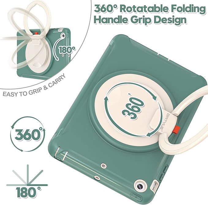 BATYUE Shockproof Case for iPad mini 1/2/3 (2012/2013/2014) - 360° Multi-Angle Stand (Portrait &amp Landscape) &amp Grip Multi-Scene for All Ages Jade Green