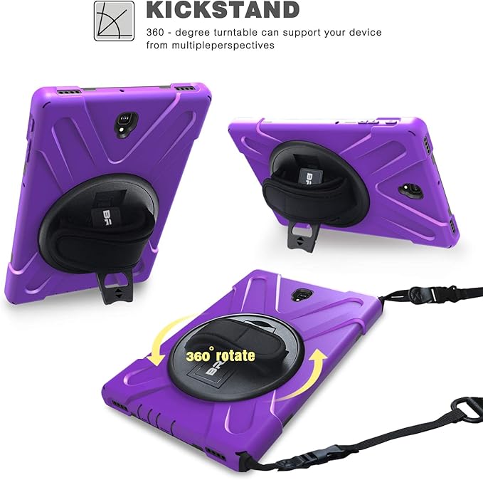 BRAECN for Galaxy Tab S4 10.5 Tablet Case BRAECN Three Layer Hybrid Shock-Proof Case with 360 Degree Rotating KickstandHand StrapShoulder Strap for Samsung Galaxy Tab S4 SM-T837/T835/T830(Purple)