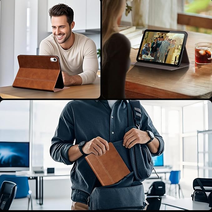 Gexmil Leather Case for iPad mini 7 (A17 Pro) 2024 / iPad mini 6 Generation 2021 8.3 InchPremium Cowhide Cover with Adjustable Stand Auto Wake/SleepVegetable Tanned Brown