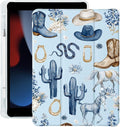 Western Cowboy Flower for iPad Pro 11 Inch Case 4th/3rd/2nd Generation 2022/2021/2020 with Pencil Holder Auto Sleep/Wake Blue Leather Soft TPU Back Cover