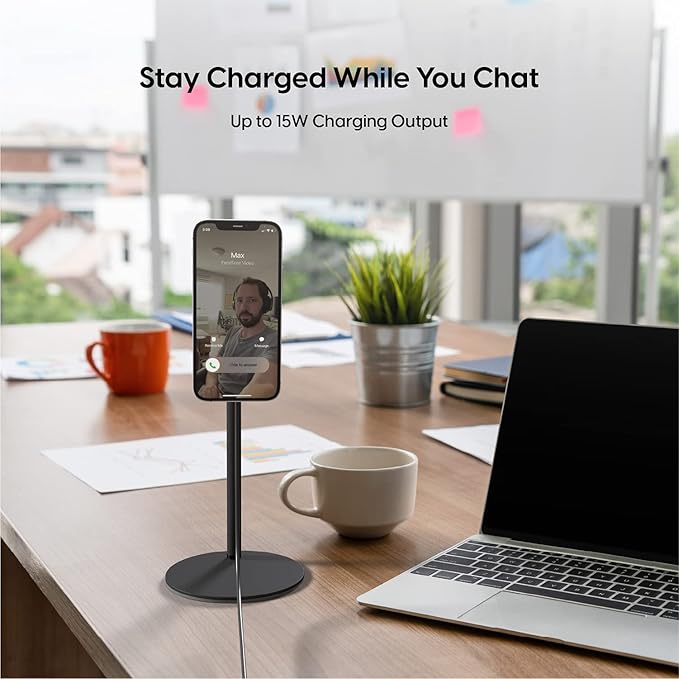 TALK WORKS Magnetic Desktop Cell Phone Stand Compatible w/iPhone 15/15 Pro/15 Pro Max 14/14 Plus/14 Pro/14 Pro Max 13/13 Mini/13 Pro/Max 12/Mini/Pro/Max MagSafe Case-Mini Gooseneck Holder-Black