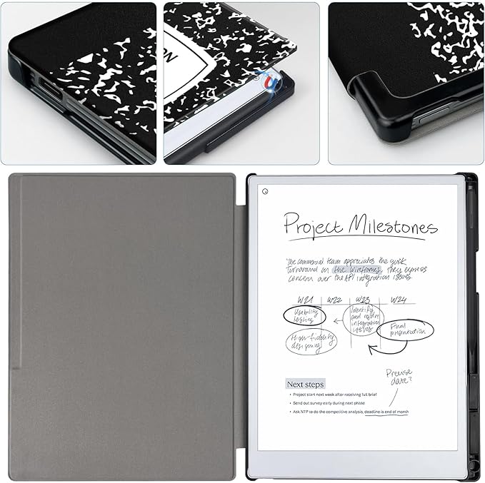 Case for Remarkable Paper Pro Tablet 11.8 (Released in 2024) Hard Back Shell Protective Book Folio Cover with Built-in Pen Holder with Auto Sleep/Wake Function.
