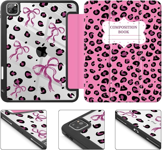 Mektron Case for iPad Pro 11 inch (4th 3rd 2nd &amp 1st Gen) 2022 2021 2020 2018 Buit in Pencil Holder with Shockproof Cover Clear Shell + Auto Wake/Sleep Composition Book-Bows