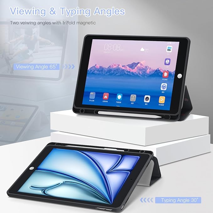 Teryeefi for iPad 10.2 case 2021 20202019 Release 7th 8th 9th Generation Built in Pencil Holder - Stand-Auto Wake/Sleep TPU &amp Hard Stand Clear Back Cover for 10.2 iPad (Black Bow)