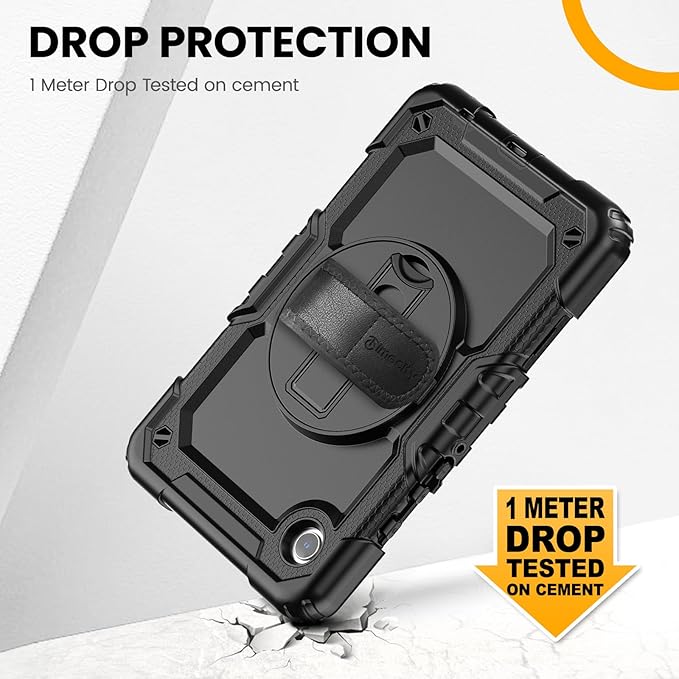 Timecity for Samsung Galaxy Tab A9 Case 8.7 inch (SM-X110/X115/X117) with Built-in Screen Protector 360° Rotating Stand Hand Strap&ampShoulder Strap Case for Galaxy Tab A9 4G LTE Tablet- Black