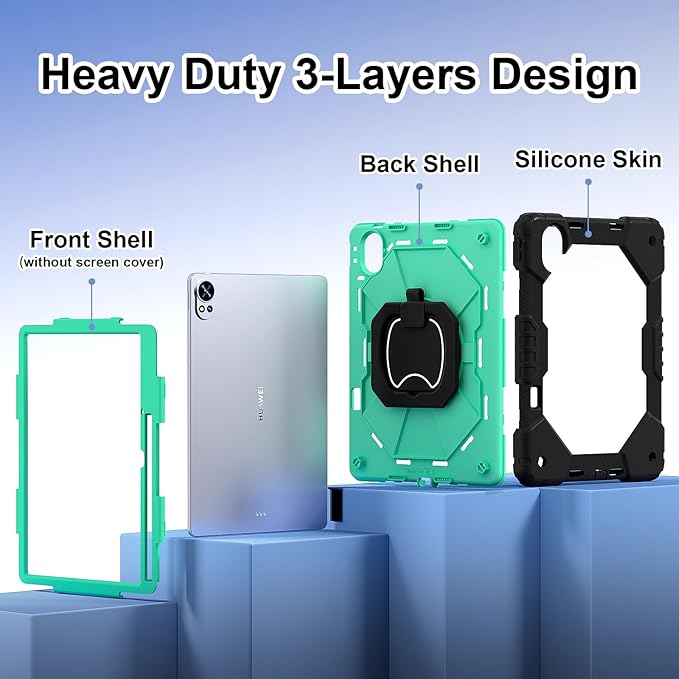 Shoulder Strap Tablet Case for Huawei MatePad Air/Huawei MatePad 11.5 inch Heavy Duty Shockproof Protective Cover with Kickstand Handle Shoulder Strap for Kids Women Man Black Mint Green