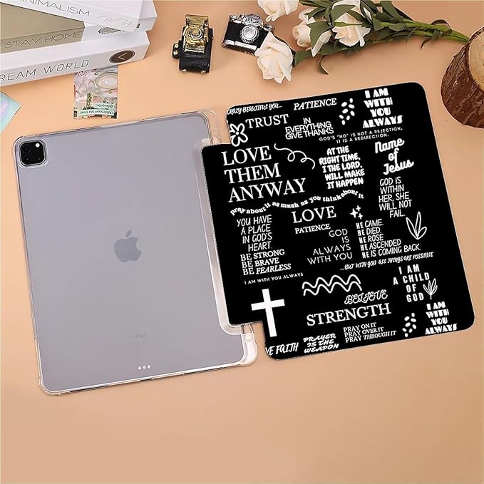 Christian Quotes Case Compatible with IPad 9th 8th 7th Generation 10.9 Inch 2021/2019/2018Funny Cover with Trifold Stand + Pencil Holder for Boys GirlsiPad Pro 13inch 2024