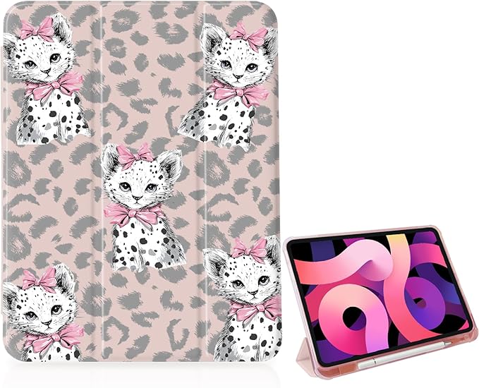Girly Cute Cheetah Cub Bow for iPad Air 11 Inch Case M3 2025 7th /M2 2024 6th Gen[Pencil Holder+Auto Sleep/Wake]Slim Stand Soft Leather TPU Back Smart CoverPink