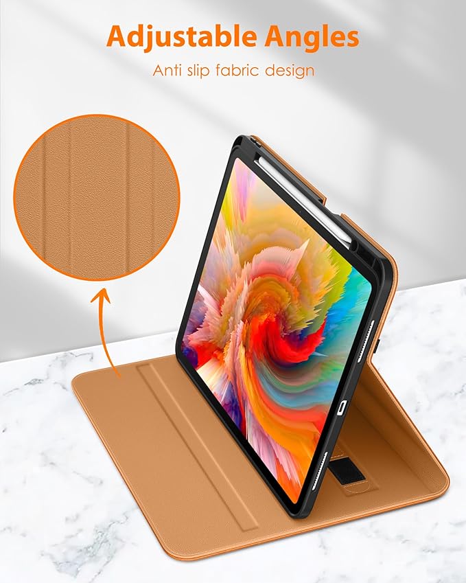 DTTO for iPad Pro 13 inch Case (M5/M4) 2025/2024 Premium Leather Business Folio Stand Cover with Pencil Holder - Auto Wake/Sleep &amp Multiple Viewing Angles Built in Hand Strap &amp Pocket Orang
