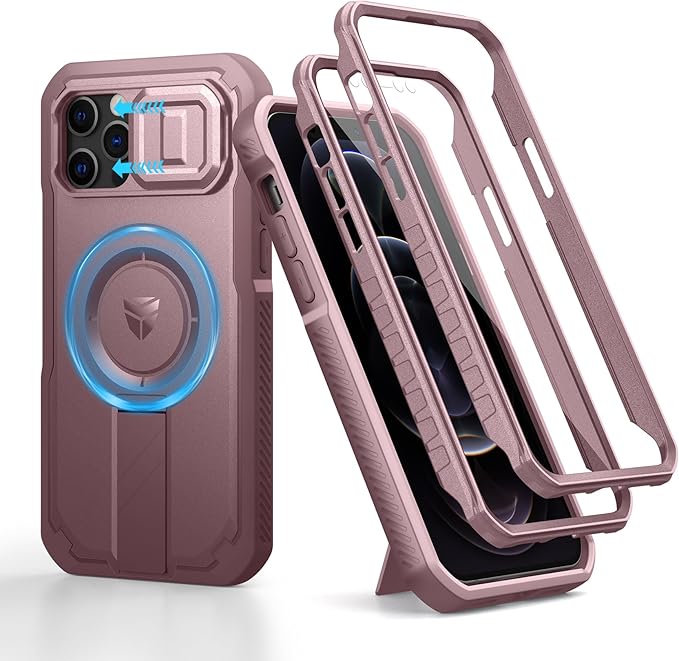Dexnor for iPhone 12 &amp iPhone 12 Pro Case with Slide Camera Cover &amp Adjustable Kickstand &ampBuilt-in Screen ProtectorMagsafe Rugged Shockproof Bumper Cases Heavy-Duty Protective CoverPeony