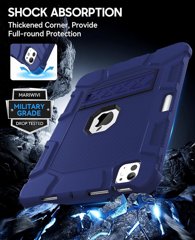 Case for iPad Pro 11 Inch Case (M5 2025/ M4 2024) with Pencil Holder Built-in Stand Military Grade Shockproof Protective Cover for iPad Pro 11 (Navy Blue)
