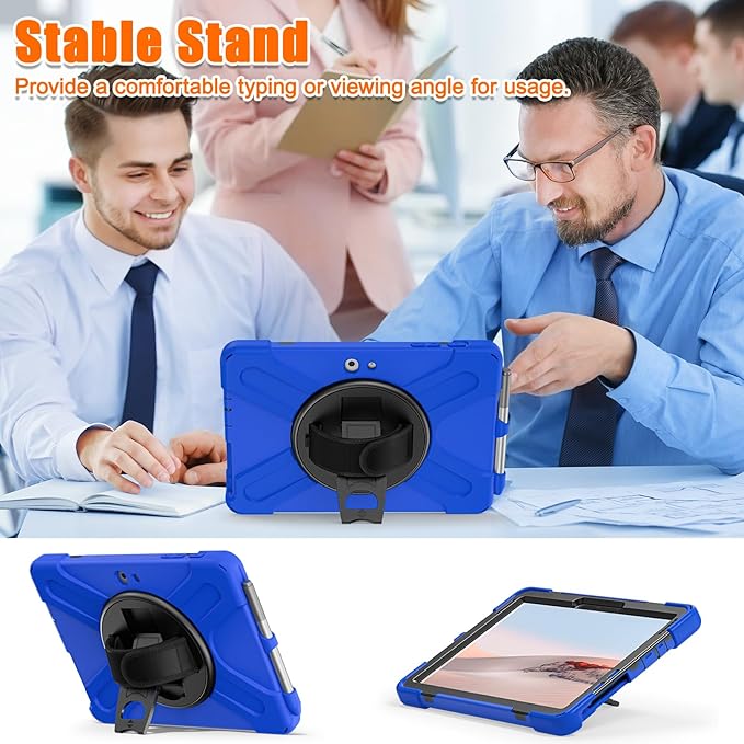 ZenRich Rugged Case for Surface Go 4 (2023)/Surface Go 3 (2021)/ Surface Go 2 (2020) Surface Go (2018) with Pen Holder Heavy Duty Shockproof Case with Stand Hand Strap and Shoulder Belt-Blue