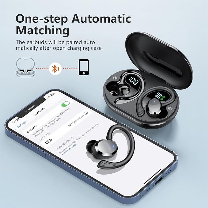 sprtoybat Wireless Earbuds 2026 New Bluetooth 5.4 Headphones Sport Earphones with 68Hrs Playtime LED Display ENC Noise Cancelling Mic IPX7 Waterproof Over Ear Ear Buds with Hook for Sports/Running