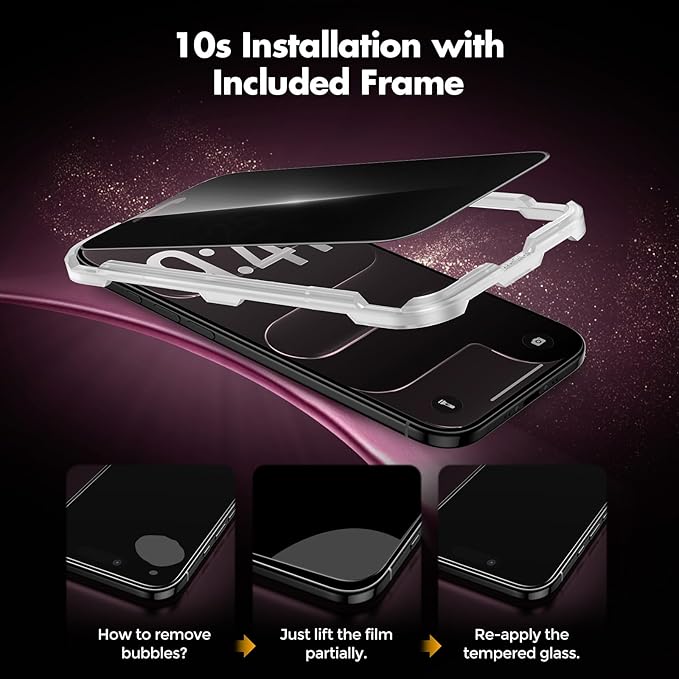 UNBREAKcable Privacy Screen Protector for iPhone Air Full Coverage Shatterproof Tempered Glass [True 28°Anti Spy] [9H Hardness] [Easy Installation Frame] 2-Pack Private Screen for iPhone Air