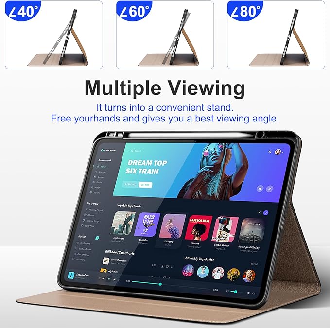 iPad Case for iPad Pro 13 Inch (M5/M4) 2025/2024Leather Folio Cover with Pencil HolderAuto Wake/Sleep Adjustable Stand Shockproof and Multiple View Angles Protection Case-Yellow Brown