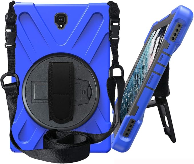 JZ 360 Degrees Kickstand Case Compatible with Samsung Galaxy Tab S4 10.5 (SM-T830T835T837) Stand Case Cover with Wrist Strap and Shoulder Strap - Blue