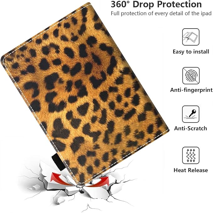 Case for Amazon Kindle Fire HD 10 &amp 10 Plus Tablet 10.1 (13th/11th Generation 2023/2021 Release) - PU Leather Folio Case with Smart Auto Wake/Sleep Leopard Print
