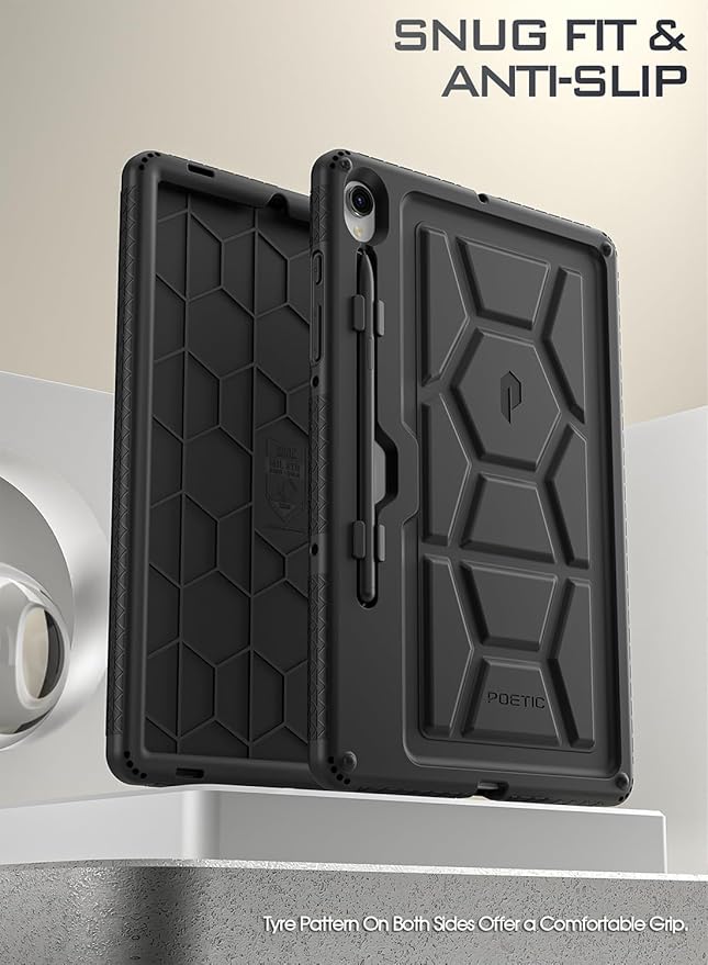Poetic TurtleSkin Case for Samsung Galaxy Tab S9 (2023 Release) 11 inch Case with S Pen Holder Heavy Duty Shockproof Kids Friendly Protective Silicone Cover Black