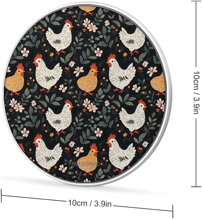 Rustic Chicken and Floral Wireless Charger Anti-Slip Wireless Charging Pad Slim Charger Mat for Men Women