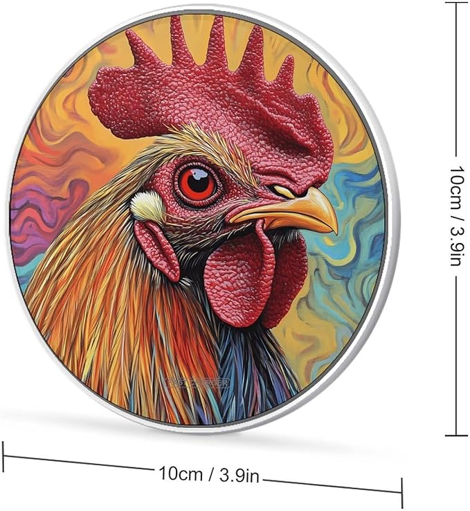 Rooster with Colorful Tie-Dye Phone Charger Magnetic Charging Pad Anti-Slip with USB Cable