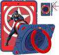 XZC iPad 9th/ 8th/ 7th Generation Case (iPad 10.2 Case 2021/2020/2019) Heavy Duty Shockproof Rugged Cover with Rotating Stand/Pencil Holder/Carrying Shoulder Strap (Blue and Red)