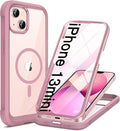 Miracase for iPhone 13 Mini Case 5.4with MagSafeBuilt in Screen ProtectorFull-Body Protection(Dark Pink)