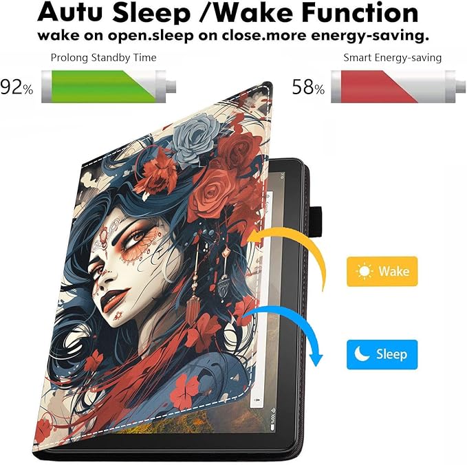 Case for All-New Amazon Kindle Fire HD 10 &amp 10 Plus Tablet 10.1 (13th/11th Generation 2023/2021 Release) - PU Leather Folio Case with Smart Auto Wake/Sleep Sugar Skull Girl