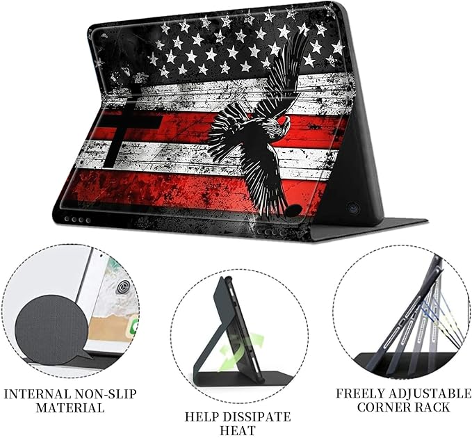for Fire Hd 10 Tablet Case 11th/13th Generation 2021/2023 ReleaseHybrid Slim Multi-Angles Stand Cover for Kindle Fire HD 10 Plus 11th GenAuto Wake/Sleep-Eagle on USA Flag