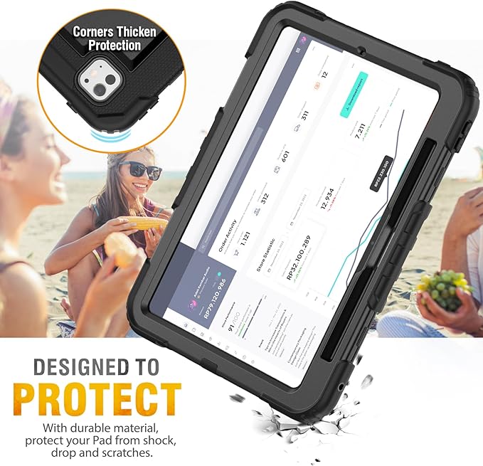 HXCASEAC for iPad Pro 11 Inch Case (M5/M4) 2025/2024 Shockproof Design with Pencil Holder Protector Rotating Stand Hand Strap Heavy Duty Protective iPad Pro11 6th/5th Generation Cover Black