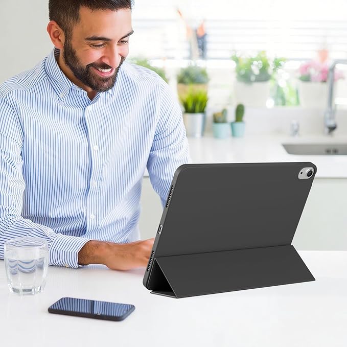 Case for iPad Air 11 Inch (M4/M3/M2 2026/2025/2024) for iPad Air 5th/4th Gen 10.9 Inch Without Pencil Holder Slim Folio Trifold Stand Cover with Soft TPU Back Auto Wake/Sleep Black