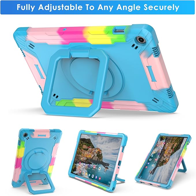 DETUOSI Case for Samsung Galaxy Tab A9 Plus 11 inch 2023 with 360°Rotatable Stand &amp Shoulder Strap Heavy Duty Shockproof Case for Galaxy Tab A9+ Plus SM-X210/X216/X218 Camouflage Blue