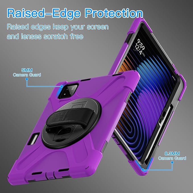 for Xiaomi Mi Pad 7/7 Pro Case 11.2 Shockproof Cover with 360 Rotate Stand Hand/Shoulder Strap Pencil Holder Purple