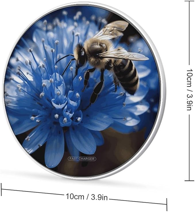Blue Flower Bee Wireless Charger Fast Wireless Charging Pad with USB Cable 10W Anti-Slip Magnetic Wireless Charger Portable Slim Charger Puck Travel Charging Station