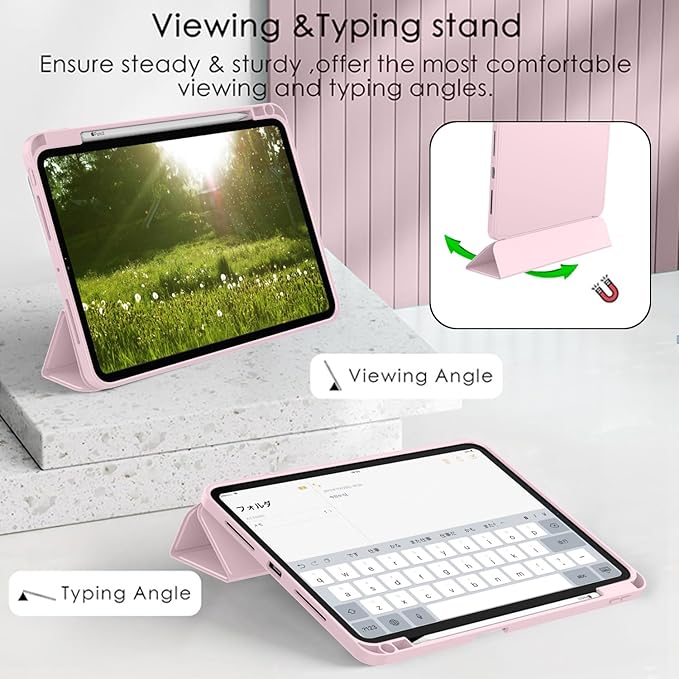ZryXal iPad Pro 11 Inch Case (M5) 2025/ (M4) 2024 (Model: A2836/A2837/A3006) Trifold Stand Smart Cover with Pencil Holder and Soft TPU Back Auto Wake/Sleep (Pink)