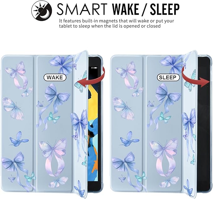 JOYLAND Blue Pad Case for iPad 10th Generation Case 10.9 Inch 2022with Pencil Holder-Auto Wake/SleepBlue Butterfly Pattern Anti-Scratch Shockproof Premium Folio Stand Case for 10.9 inch case