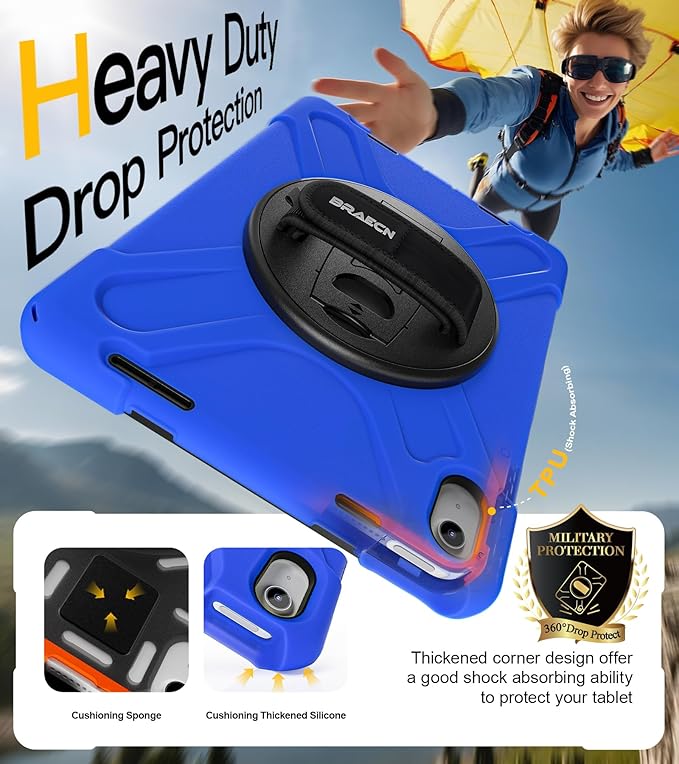 BRAECN for iPad (A16) 11th/10th Generation case 11/10.9 inch 2025/2022 Heavy Duty Shockproof Protective with Pencil Holder Screen Protector 360°Rotating Stand Handle &amp Shoulder Strap Full Body Cov