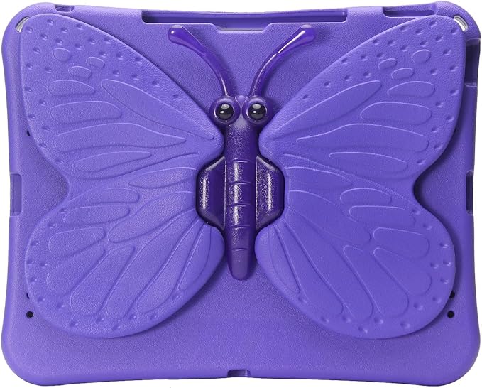 Butterfly Kids Case for iPad Air 13 Inch M3/M2 (2025/2024) iPad Pro 13 M5/M4 (2025/2024) iPad Pro 12.9 (2022/2021/2020/2018) 3D Cartoon EVA Foam Shockproof Stand Cover for Girls - Purple