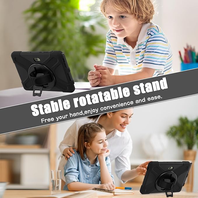 DreamerX for Samsung Galaxy Tab Active 5 Pro 2025/Active 4Pro 2022/Active Pro 2019 10.1 Case Heavy Duty Shockproof Silicone Drop Protection Cover with Handle 360° Stand Hand/Shoulder Strap Black