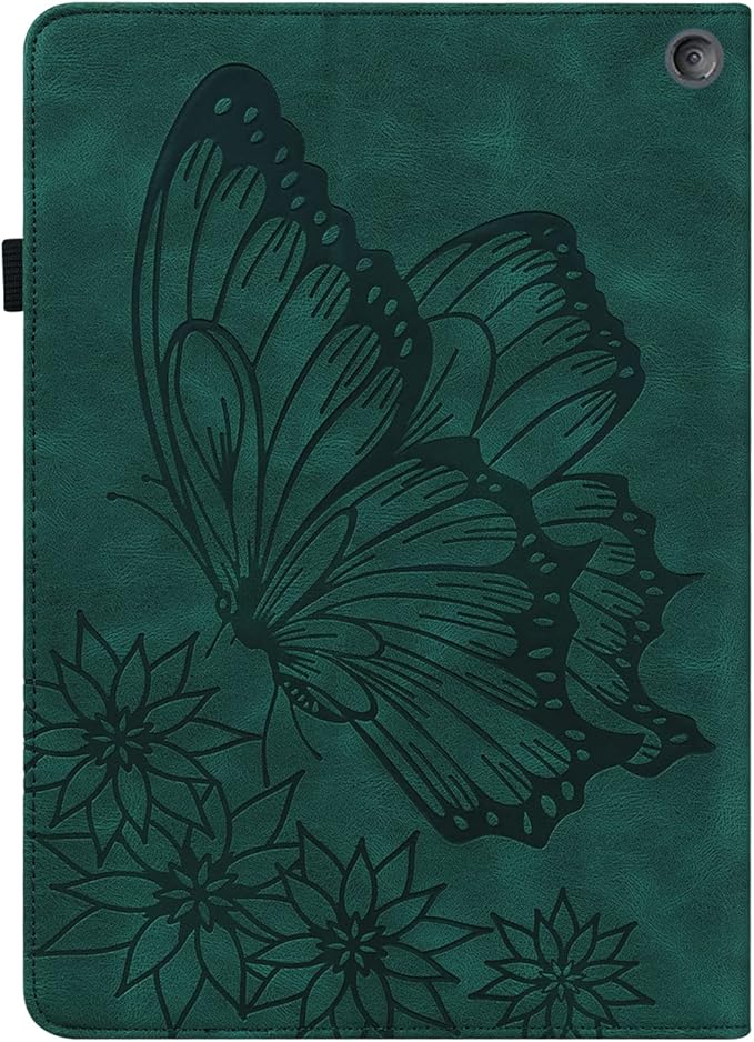 for Amazon Kindle Fire HD 10 &amp HD 10 Plus Case 13th/11th Generation 10.1 inch (2023/2021) Folio Stand Embossed PU Leather Wallet Cover with Pencil Holder/Card Pockes Green Flower Butterfly