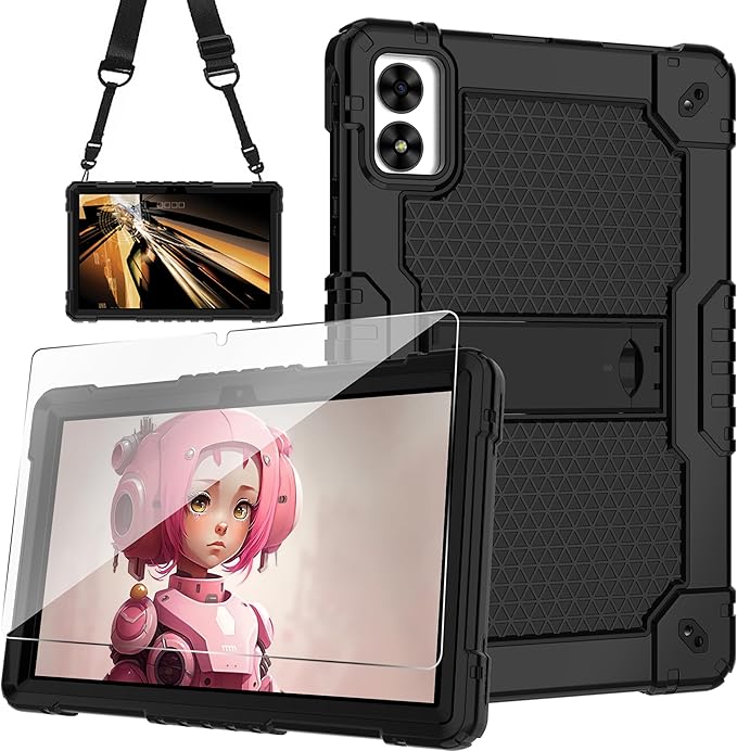 Case for Vortex ZTAB10/T10M PRO 10.1 inch Tablet Hybrid Shockproof Case Built in Kickstand with Screen Protector for Vortex ZTAB 10/T10M PRO 10.1 inch Tablet (Black/Black/1 PC)