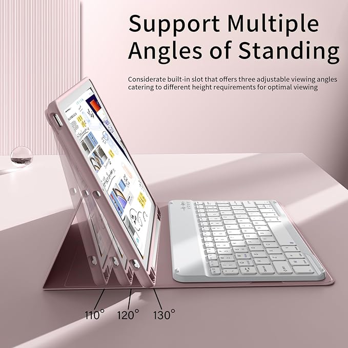 kenke for iPad 6/5th Generation Case with Keyboard 9.7 Inch 2018/2017 iPad Air 2/1 Detachable Wireless Bluetooth iPad Keyboard Case with Built-in Left Side Pencil Holder Auto Wake/Sleep (Pink)