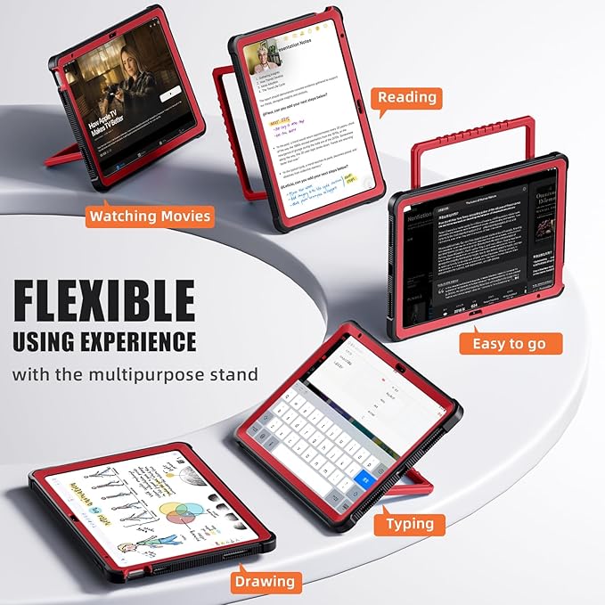 Akkerds for iPad A16 case 11th Generation 11 Inch 2025 - for iPad 10th Generation case 10.9 Inch 2022 with Pencil Holder - Screen Protector and Kickstand - Heavy Duty Rugged Protective Cover - Red