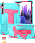 for Samsung Galaxy Tab S7 FE 5G/S8 Plus/S7 Plus Case 12.4 inch Heavy Duty Protective Rugged Stand Shockproof kickstand Cover for Galaxy Tab S7 FE 2021/S8+ 2022/S7+ 2020 Mint Green &amp Rose Red